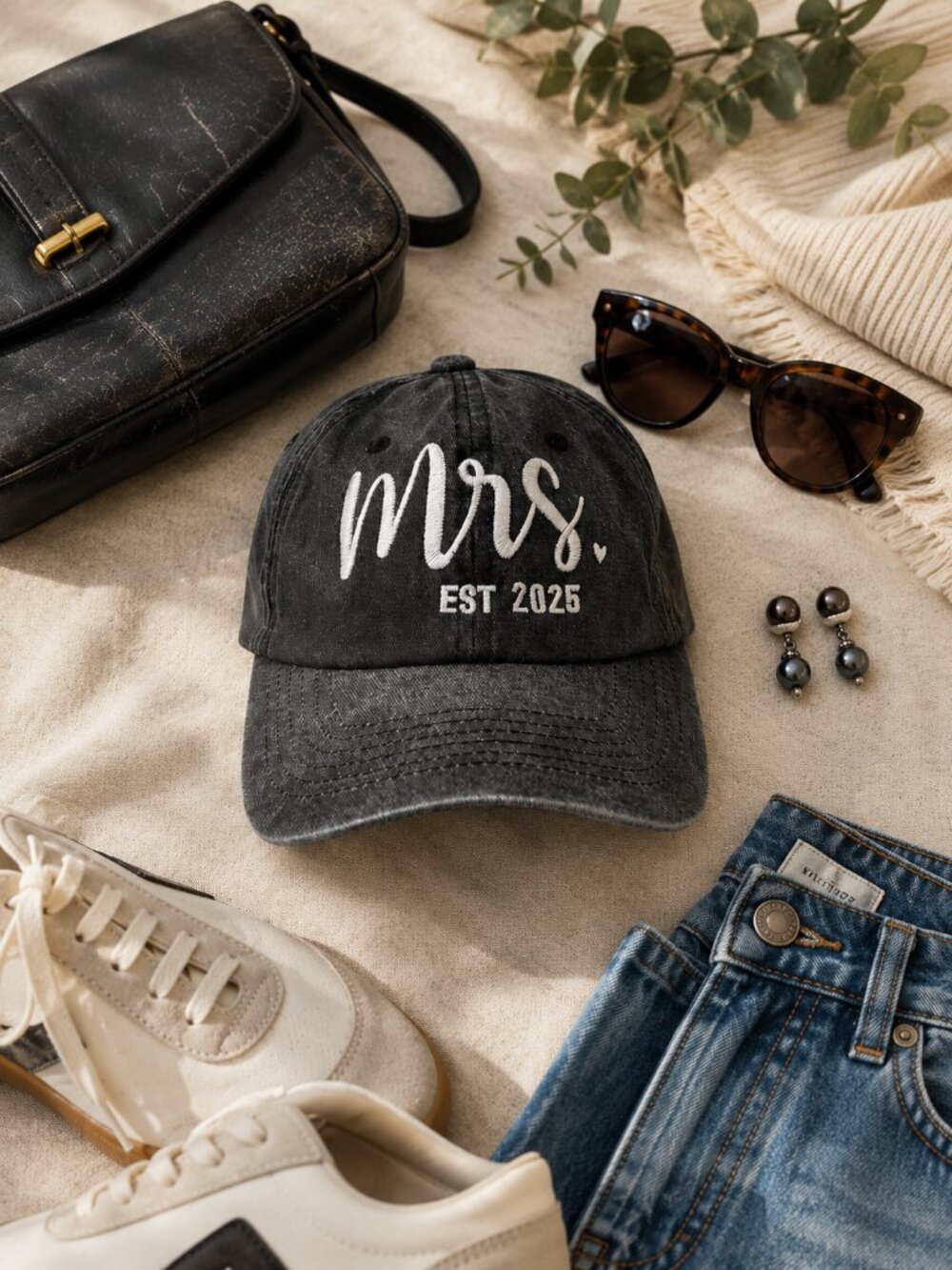 Newlywed Energy! “Mrs. Est 2025” Vintage Wash Baseball Hat